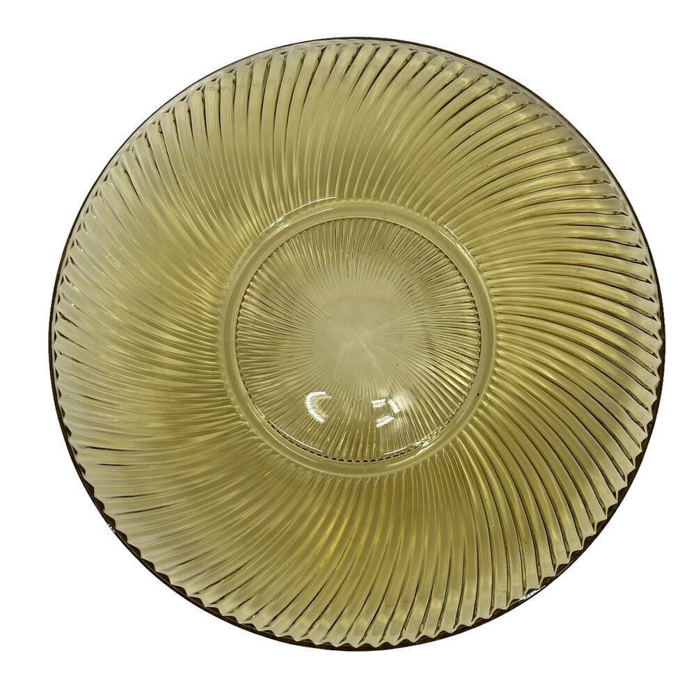 Vintage Federal Glass Diana Swirl Cake Platter Dessert‎ Dish Amber Yellow